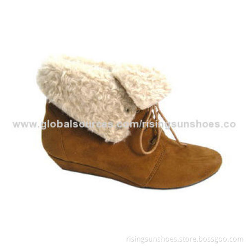Women's Ankle Boots, Suede Upper with Nice Sheep Fur Edge, Lace-up Design, Popular Style for A/W